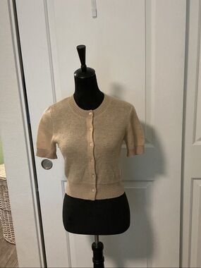 MO&Co. Short-Sleeve Button Cardigan in Beige XS
